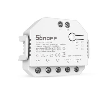 Interrupteur WiFi Compatible avec Double Interrupteur Conventionnel SONOFF Dual R3 Lite 15A