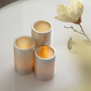 Product of Pack of 3u LED Natural Wax Special Flame Candles in Silver