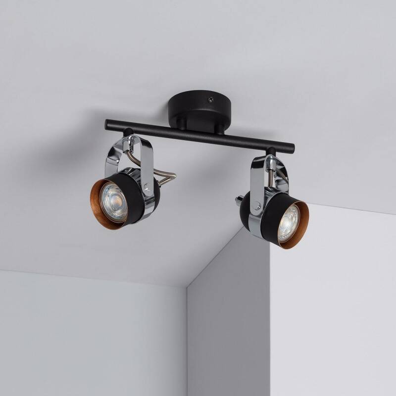 Product van Plafondlamp  Verstelbaar Aluminium  2 Spots Zwart Sinner 