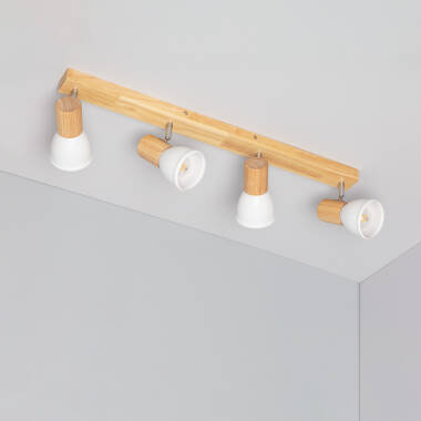 Lampada da Soffitto Metallo e Legno 4 Faretti Tautau