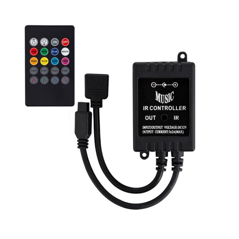 Product van Muziek controller voor een 12V RGB LED strip met een IR afstandsbediening met 20 knoppen