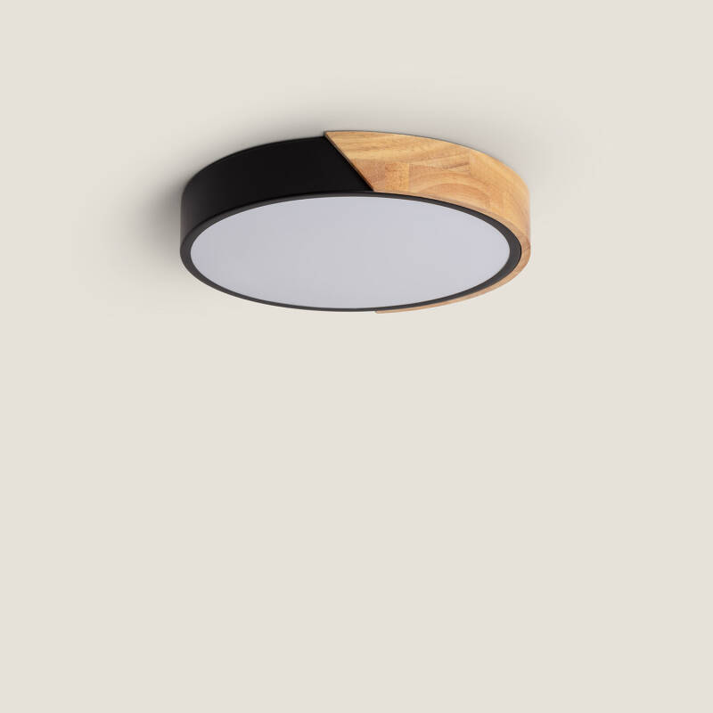 Produit de Plafonnier LED Rond Bois 18W CCT Sélectionnable Semi-Dari Ø320 mm