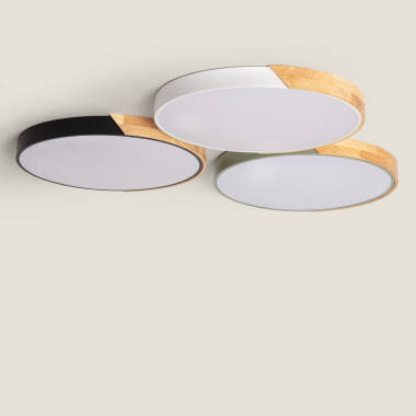 36W Semi-Dari Round Wood LED Surface Panel CCT Selectable Ø500 mm