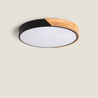 24W Semi-Dari Round Wood LED Surface Panel CCT Selectable Ø418 mm