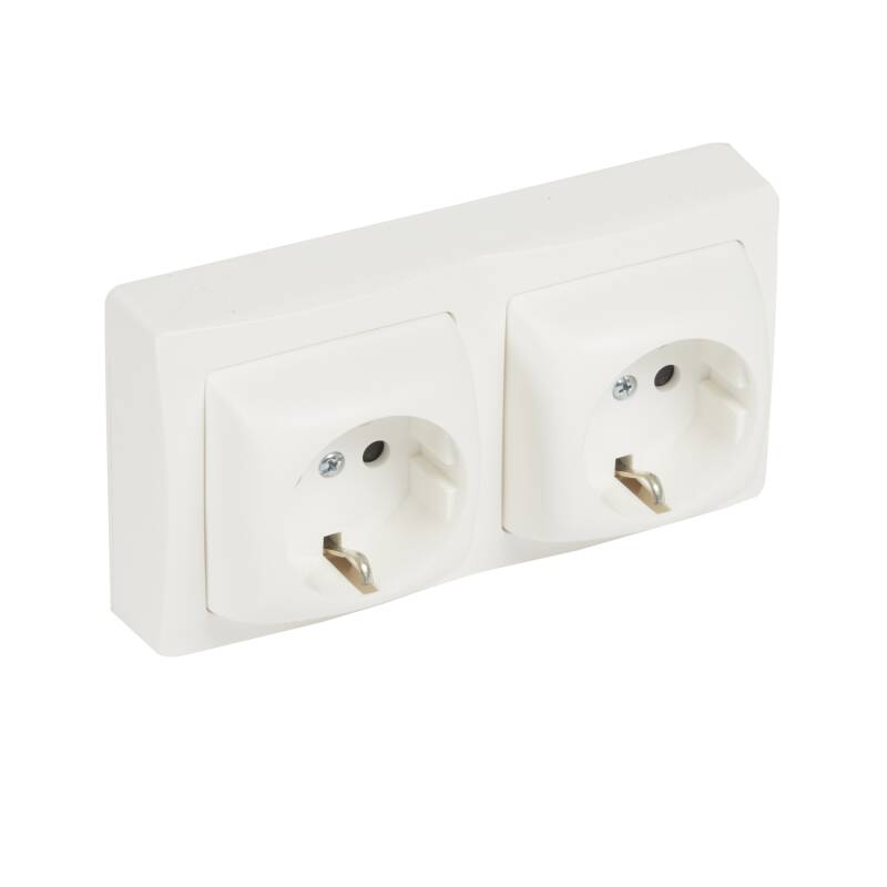 Produit de Base Prise Schuko 2x2P+T Obturateur Protection Enfant Monobloc LEGRAND Oteo 086077