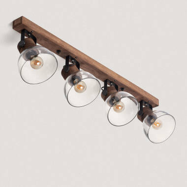 Dallas 4 Spotlight Wood & Glass Ceiling Lamp ILUZZIA