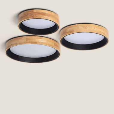 15W Dari Round Wood LED Surface Panel CCT Selectable Ø370 mm