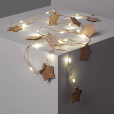 2.2m Wooden Star LED Garland Battery Operated