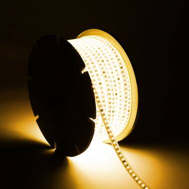 50m Role LED Pásku 220V Stmívatelný SMD2835 SILICONE FLEX 120 LED/m High Lumen IP67 Šířka 12mm Střih Každých 10cm 