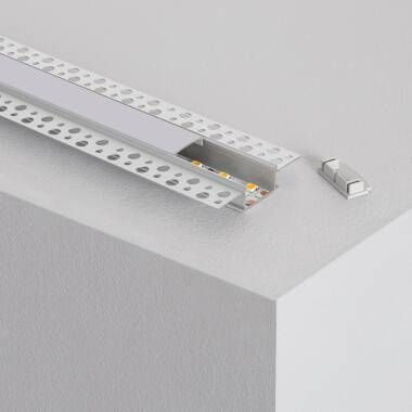 Aluminiumprofil mit durchgehender Abdeckung in Gips/Pladur für doppelte LED Streifen bis 20 mm