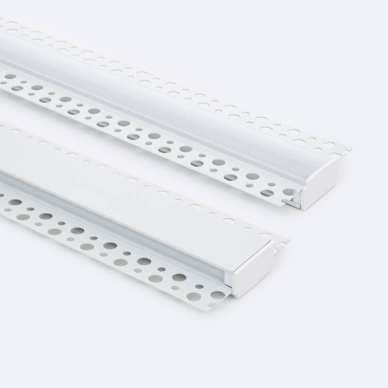 Produkt von Aluminiumprofil mit durchgehender Abdeckung in Gips/Pladur für doppelte LED Streifen bis 20 mm