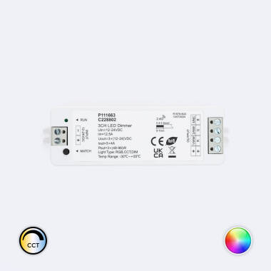 Contrôleur Variateur LED de dernière génération 12/24V DC pour Ruban LED Monochrome/CCT/RGB, compatible avec Télécommande RF