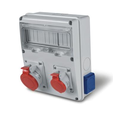 SCAME Switchboard with 11 DIN 2 socket modules 3P+N+T 16 A + 2 F-type sockets - IP44