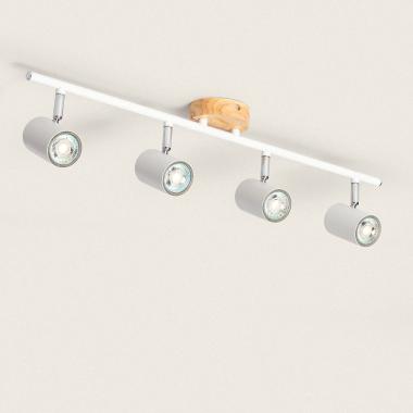 Lampada da Soffitto Orientabile Legno e Metallo 4 Faretti Albus