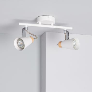 Lampada da Soffitto Orientabile in Metallo e Legno 2 Faretti Mara