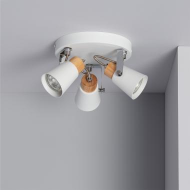 Lampada da Soffitto Circolare Orientabile in Metallo e Legno 3 Faretti Mara