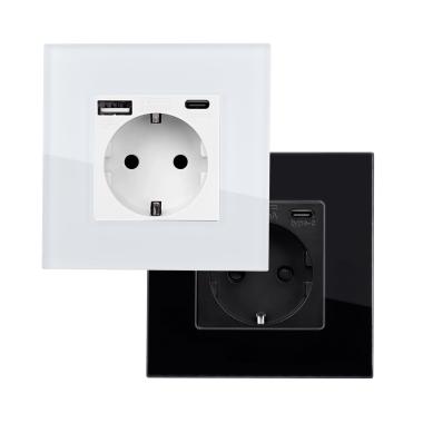 Prise avec port USB Schuko Type F avec Cadre Verre Modern