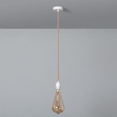 Plafondplaat met Fitting voor Hanglamp met Kabel Natuurlijk en Witte Textiel