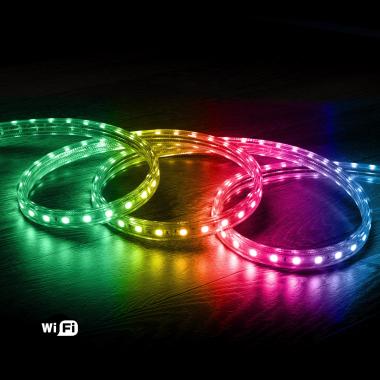 LED Strip RGB Smart WiFi 220V AC 60 LED's/m IP65 op Maat Knipbaar om de 100cm Breedte 14mm.