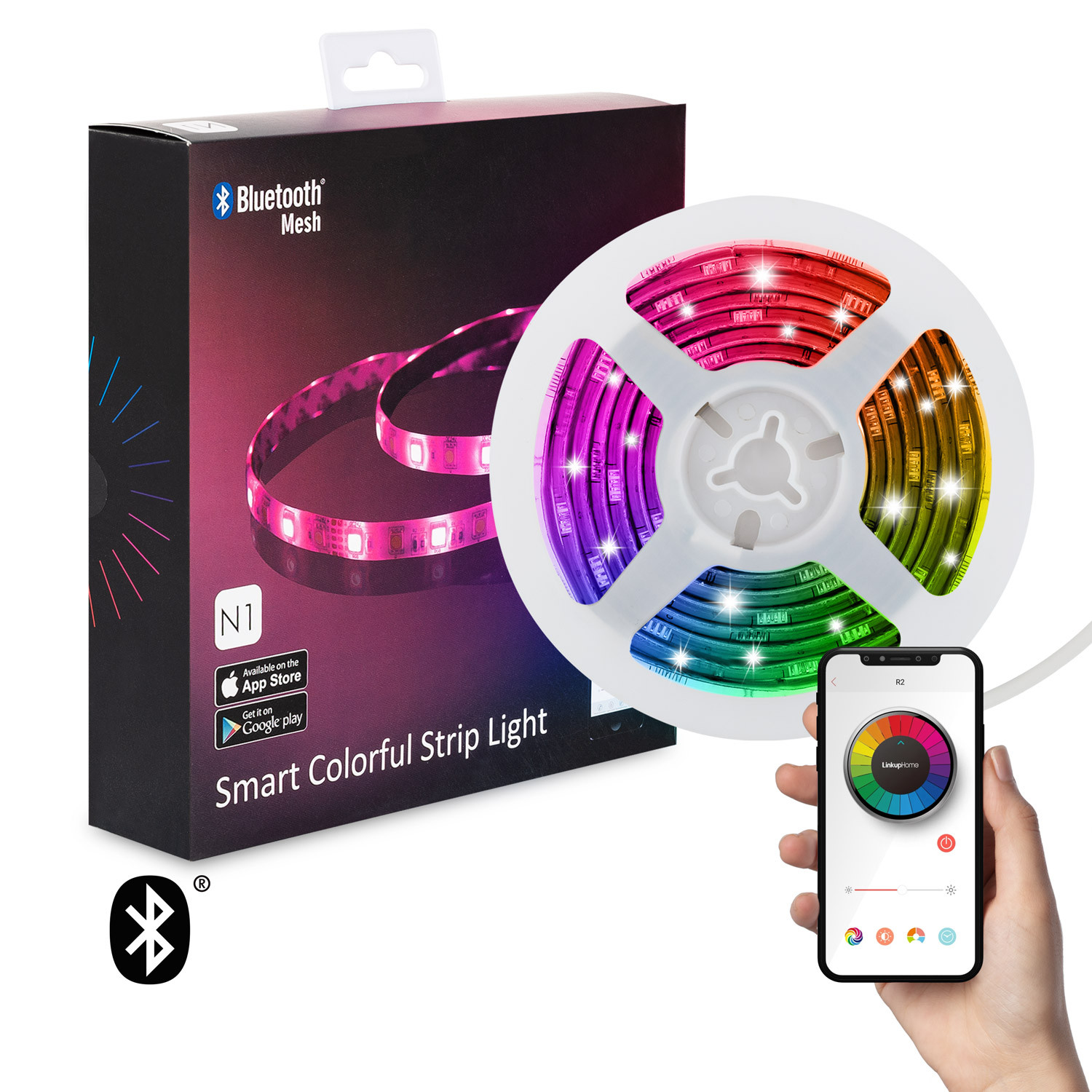 Fractie Slijm stropdas LED Strip Kit Multicolor controller door Bluetooth Smartphone 30 LED/m 2m  met Voeding in te korten om de 10cm - Ledkia
