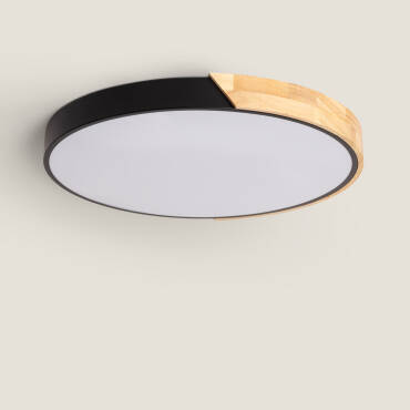 Photographie du produit : Plafonnier LED Rond Bois 36W CCT Sélectionnable Semi-Dari Ø500 mm