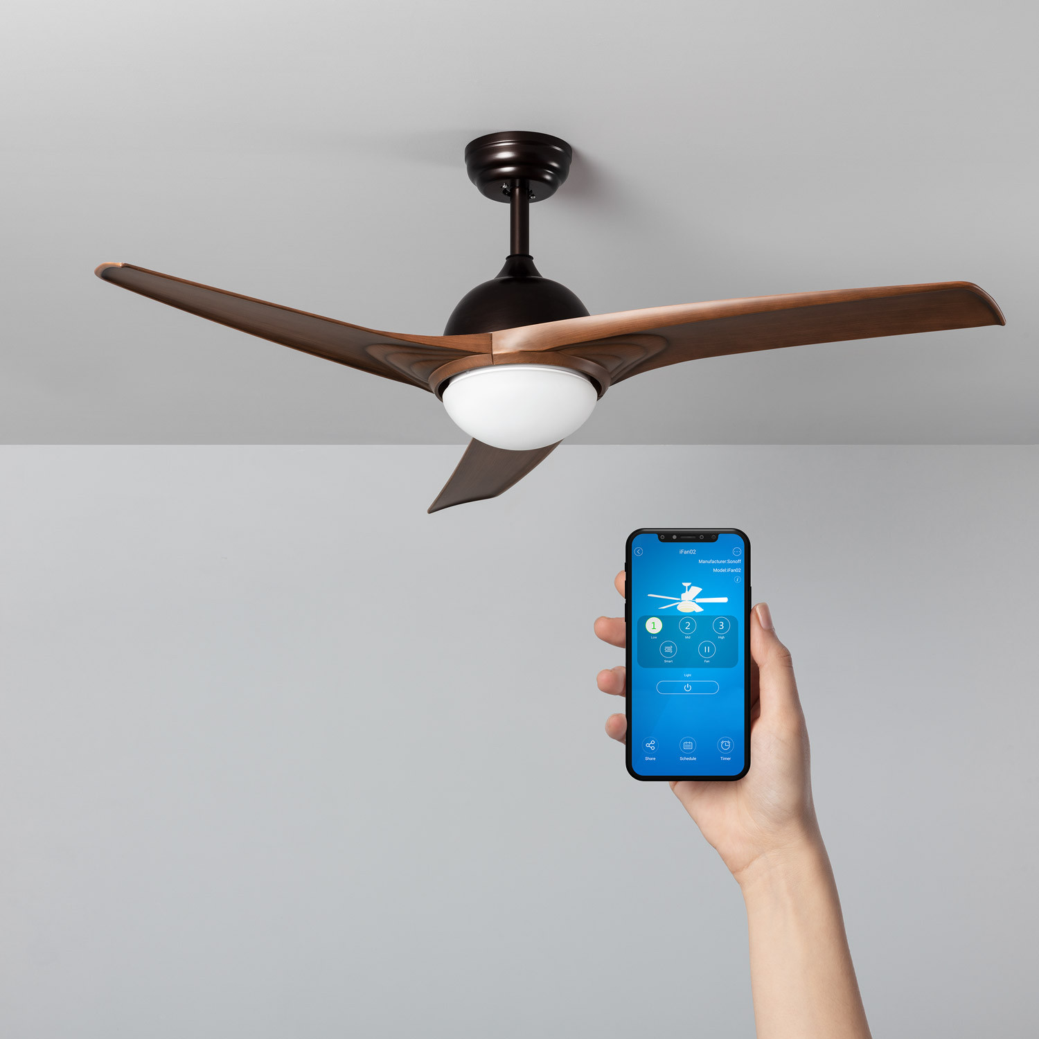 Ventilatore LED da Soffitto Mistral Marrone 132cm Motore AC WiFi