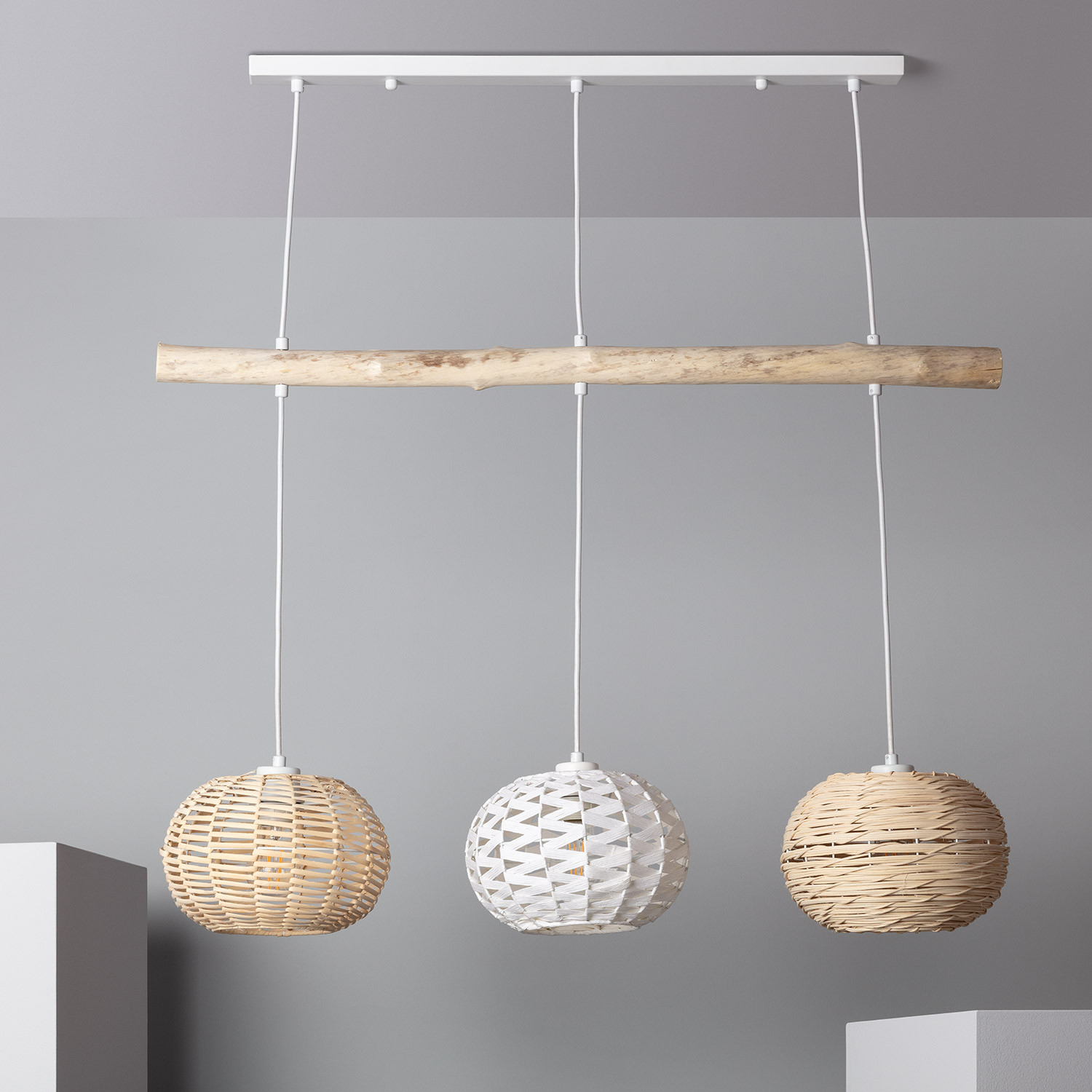 Lampada a Sospensione in Rattan e Legno Linfen ILUZZIA