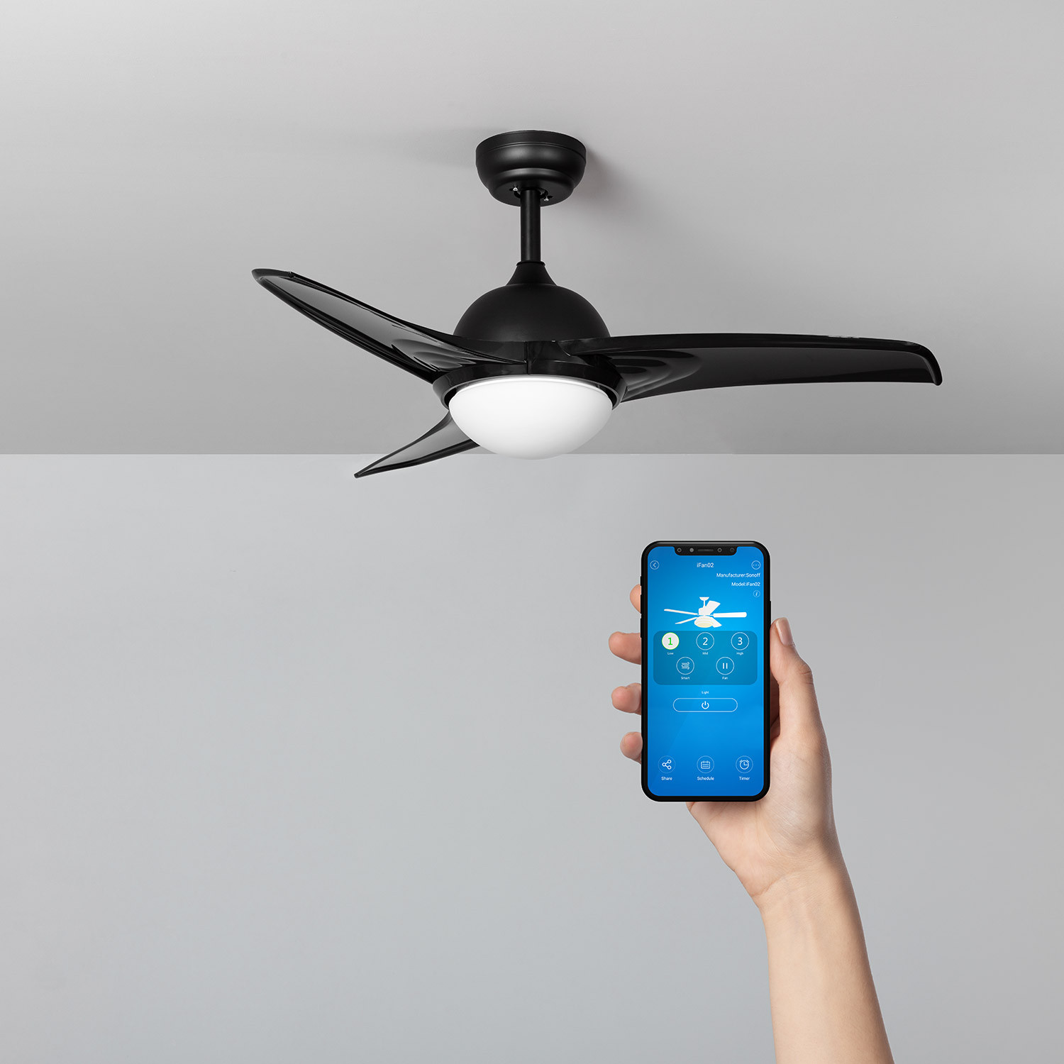 Ventilatore LED da Soffitto Aran Nero 107cm Motore DC WiFi