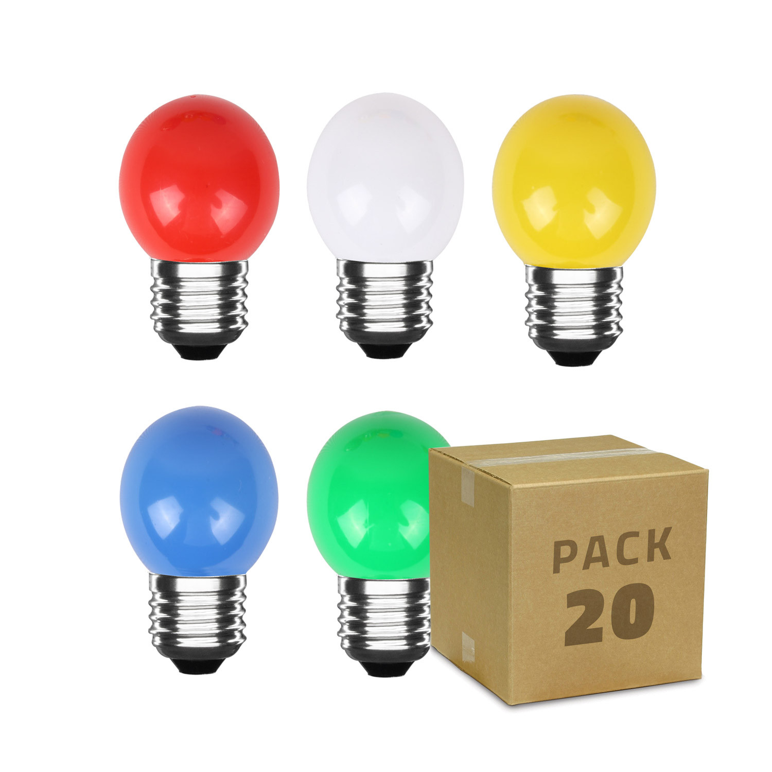 Mantel Vermoorden rechtop Pack 20st LED Lampen E27 G45 3W 5 Kleuren - Ledkia