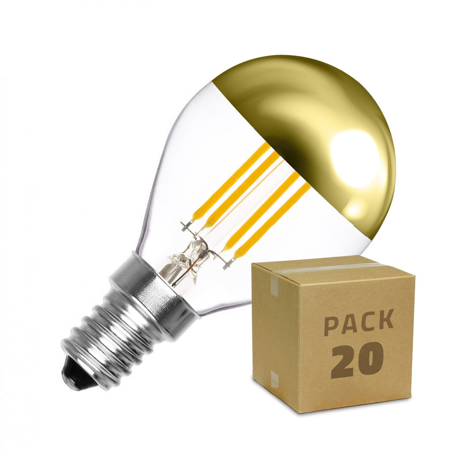 Telemacos Aanzetten Kalmte Doos met 20St LED Lampen E14 Dimbaar Vintage Gold Reflect G45 4W Warm Wit -  Ledkia
